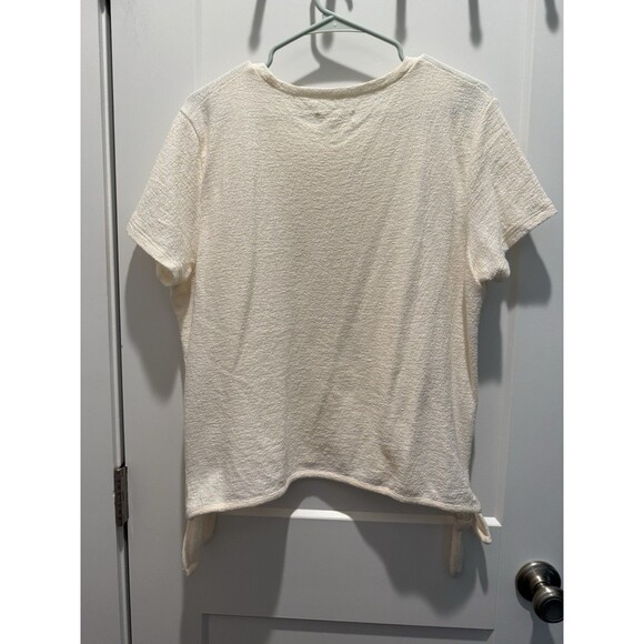Madewell Women’s Ivory Short Sleeve Textured & Thread Modern Side-Tie Top Sz L - Picture 7 of 7